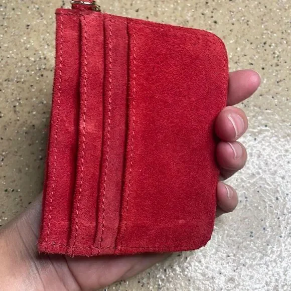 Red Suede Leather Credit Card Key Chain Wallet - Picture 6 of 6